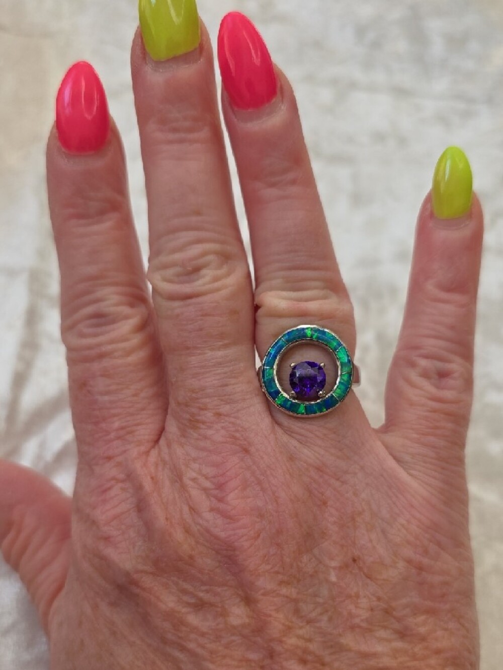 Vintage Havana Hallmark SS Purple & Turquoise Inlay Colorful Earrings & Ring Set - Picture 7 of 13